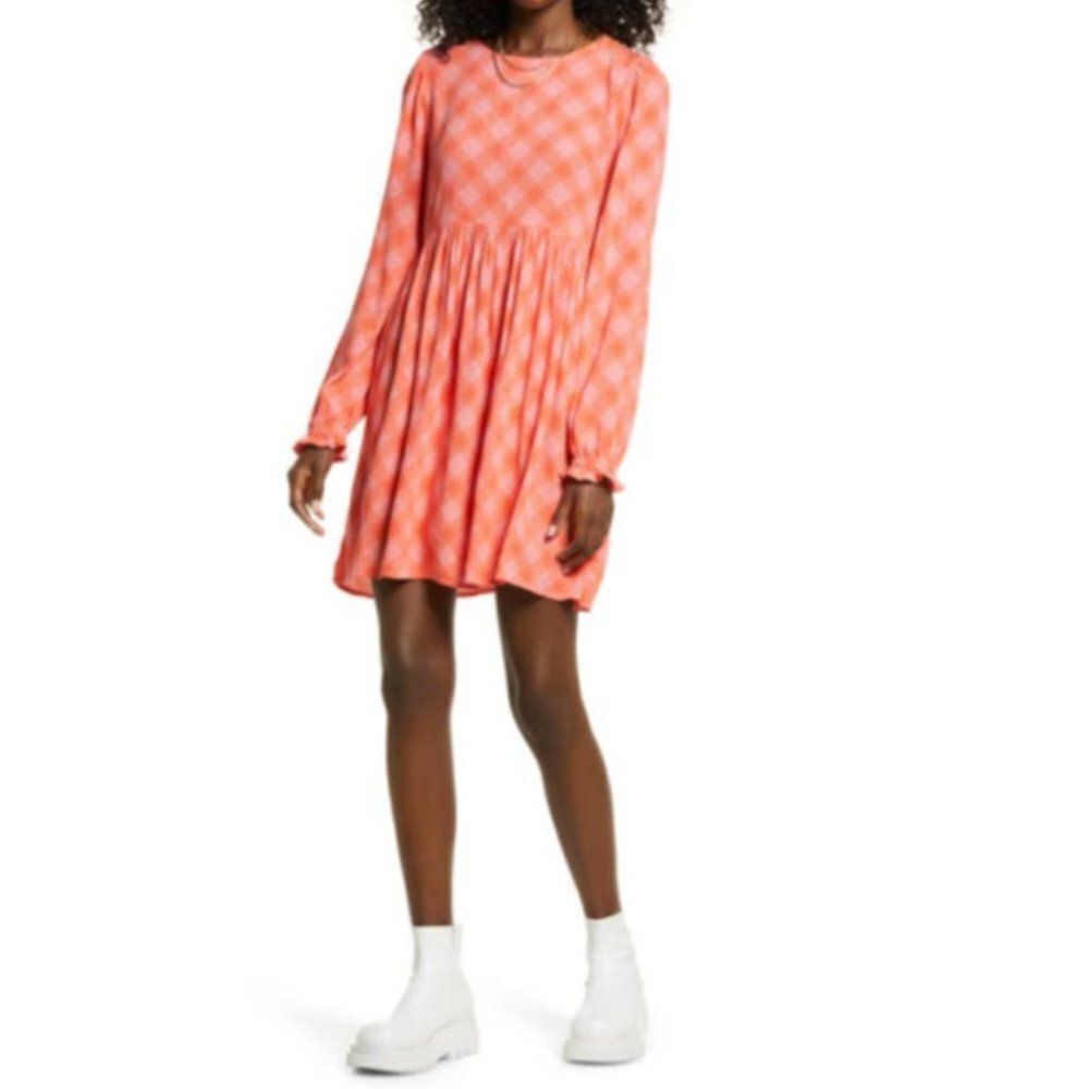 BP Dress Pink Plaid Ian Long Sleeve Casual Neutral